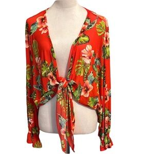 Tropical Floral Tie-Front Blouse